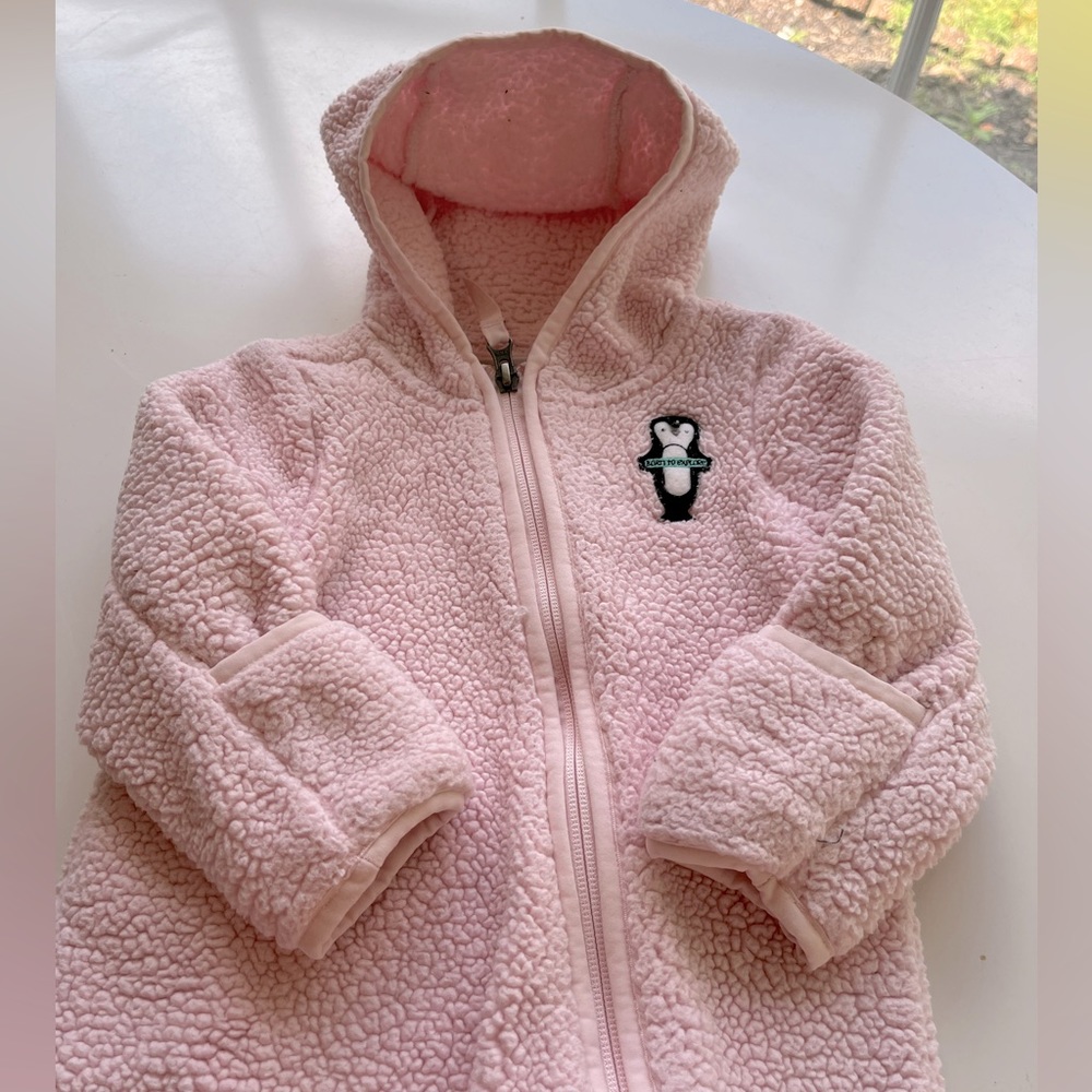 North Face Sherpa One-Piece with Hood, 6-12 mos, Pink